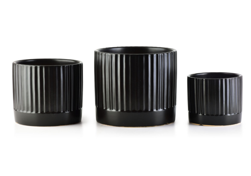 Ensemble de 3 Pots NEVA - Noir mat à rayures, 18x16cm, 15x13cm et 12x10cm - HTYE1352-PROM - Mondex