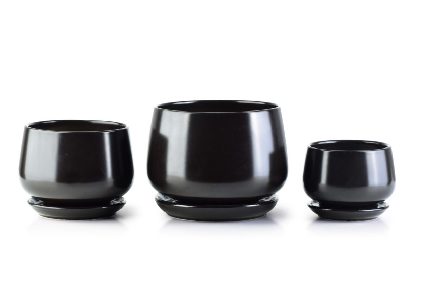 Ensemble de 3 Pots NEVA - Noir mat, 19x15cm, 15x12cm et 11x10cm - HTYE1475-PROM - Mondex