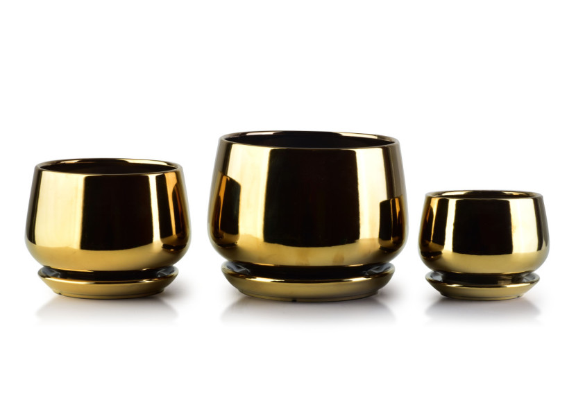 Ensemble de 3 Pots NEVA - Or, 19x15cm, 15x12cm et 11x10cm - HTYE1512-PROM - Mondex
