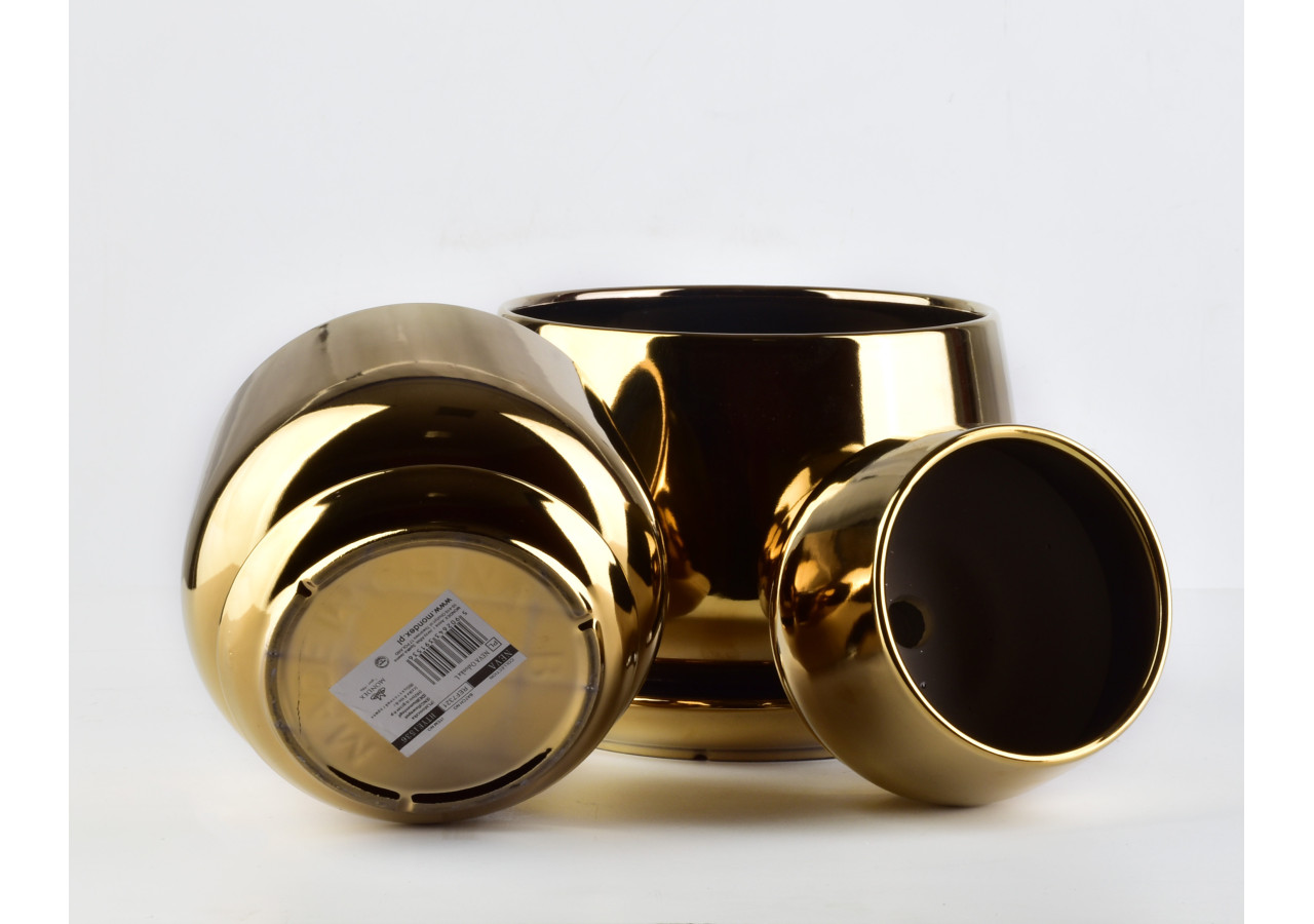 Ensemble de 3 Pots NEVA - Or, 19x15cm, 15x12cm et 11x10cm - HTYE1512-PROM - Mondex