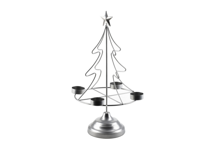 Bougeoir en métal en forme de sapin - Argenté 23,5x11xh38cm - HTOP2953-PROMSW - Mondex