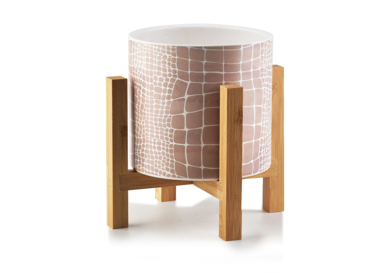 Pot AVA - Céramique sur support en bois 16,2x16,5cm - HTYE6838-PROM - Mondex