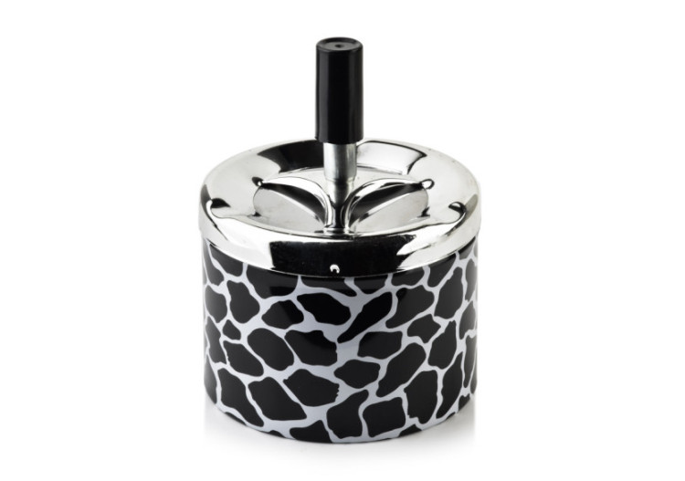 Cendrier ASHLEY - Métal avec bouton 9,3 x 12 cm design noir et blanc - HTBL9875-PROM - Mondex