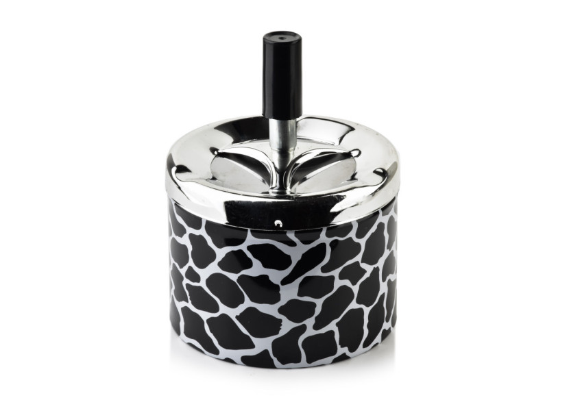 Cendrier ASHLEY - Métal avec bouton 9,3 x 12 cm design noir et blanc - HTBL9875-PROM - Mondex