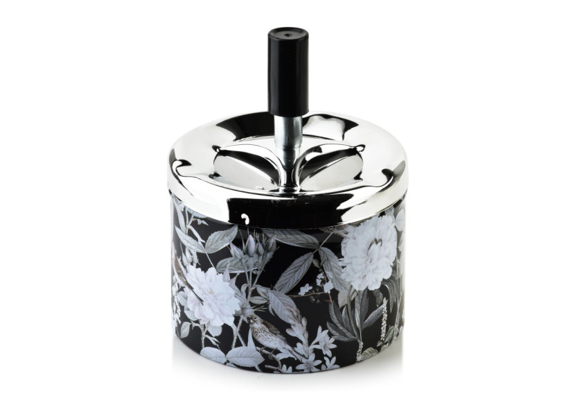 Cendrier ASHLEY - Métal avec bouton 9,3 x 12 cm fleurs - HTBL9905-PROM - Mondex