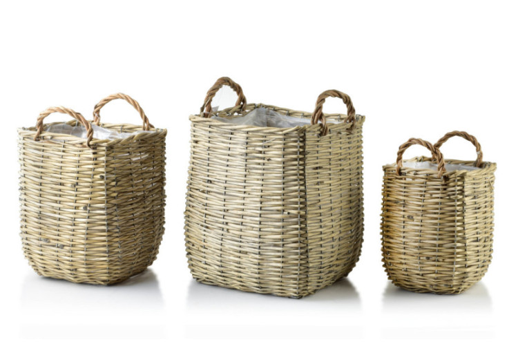 GUSTAV - Ensemble de 3 paniers en osier XL 25x25xH29/35cm, L20x20xH27/H31cm, M16x16xH21/26cm - HIWD9371 - Mondex