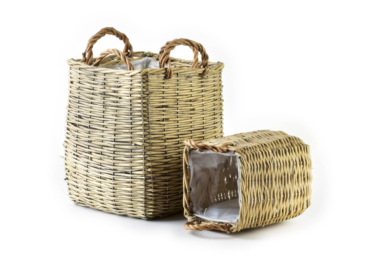 GUSTAV - Ensemble de 3 paniers en osier XL 25x25xH29/35cm, L20x20xH27/H31cm, M16x16xH21/26cm - HIWD9371 - Mondex