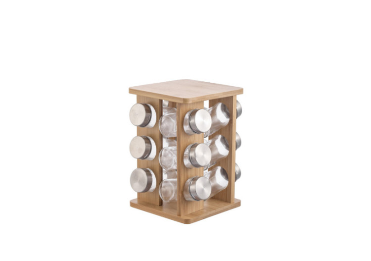 Support à épices MODERN KITCHEN - 12 pots en verre sur un support en bambou - HTXD0131 - Allesken