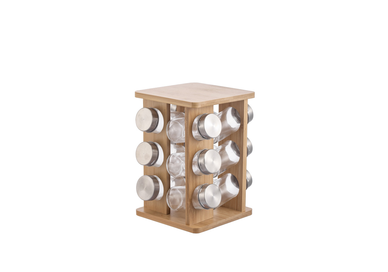 Support à épices MODERN KITCHEN - 12 pots en verre sur un support en bambou - HTXD0131 - Allesken