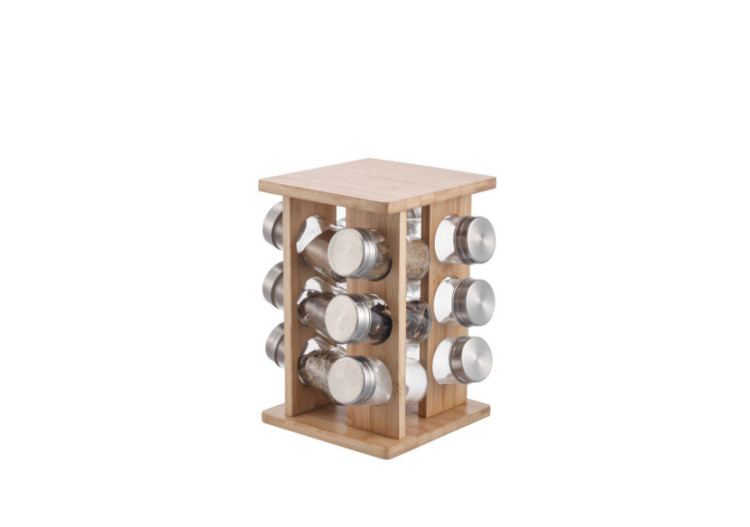 Support à épices MODERN KITCHEN - 12 pots en verre sur un support en bambou - HTXD0131 - Allesken 2
