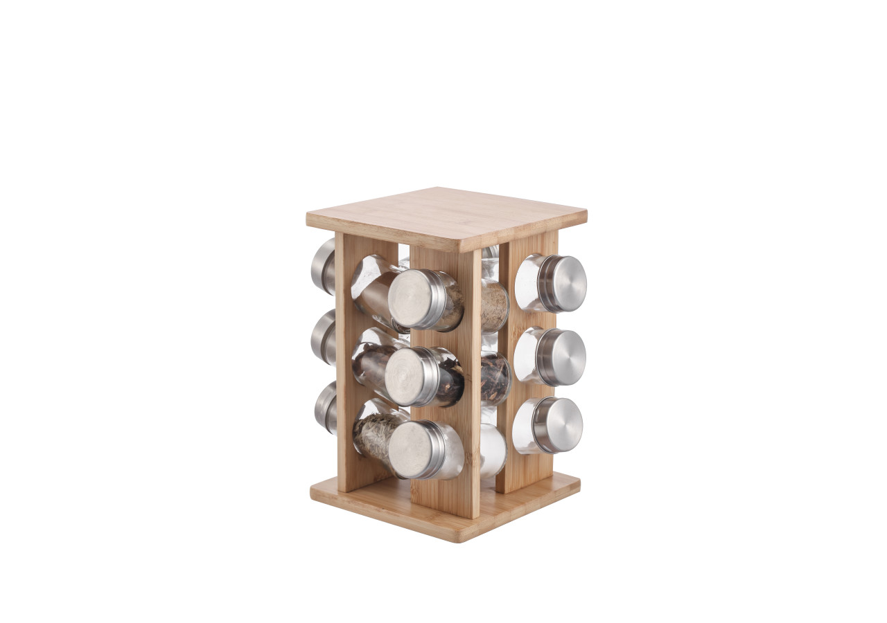 Support à épices MODERN KITCHEN - 12 pots en verre sur un support en bambou - HTXD0131 - Allesken