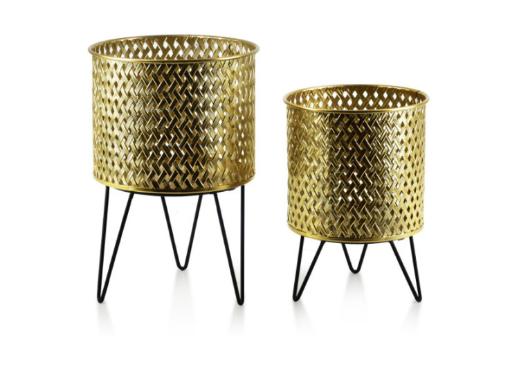 Set de 2 jardinières SWEN - Élégance dorée et noire 20,5x30cm et 18x25cm - HTOP1048-PROM - Mondex