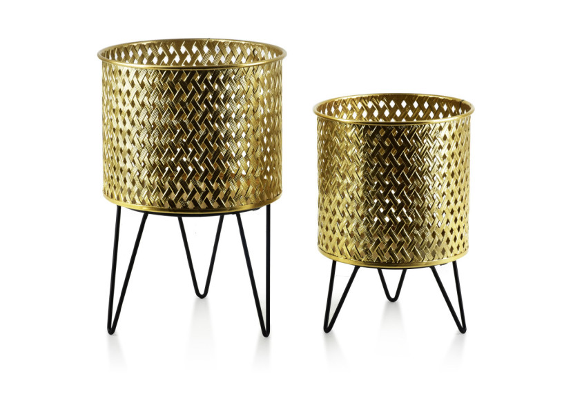 Set de 2 jardinières SWEN - Élégance dorée et noire 20,5x30cm et 18x25cm - HTOP1048-PROM - Mondex