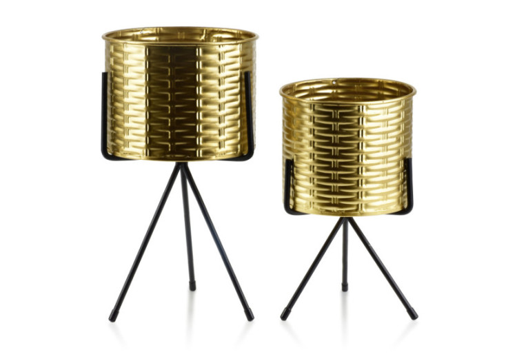 Set de 2 jardinières SWEN - Design doré et noir élégant 20x37cm et 18x30cm - HTOP1109-PROM - Mondex