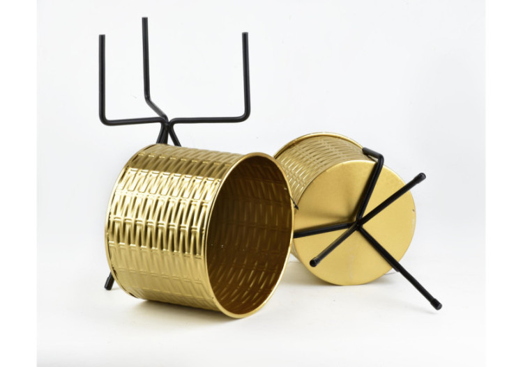 Set de 2 jardinières SWEN - Design doré et noir élégant 20x37cm et 18x30cm - HTOP1109-PROM - Mondex 2