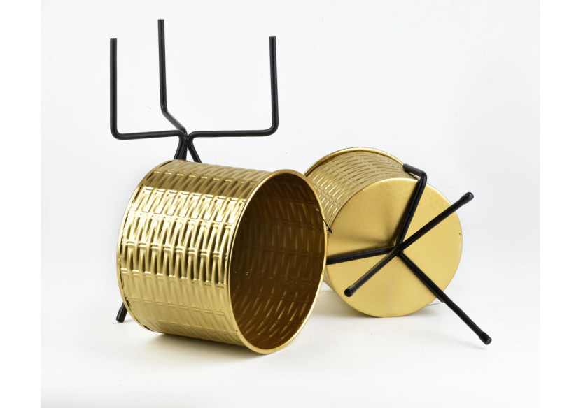 Set de 2 jardinières SWEN - Design doré et noir élégant 20x37cm et 18x30cm - HTOP1109-PROM - Mondex