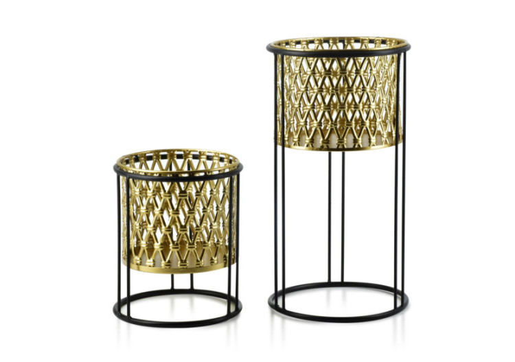 Set de 2 jardinières SWEN - Élégance dorée et noire 20x40cm et 18x22,5cm - HTOP1130-PROM - Mondex