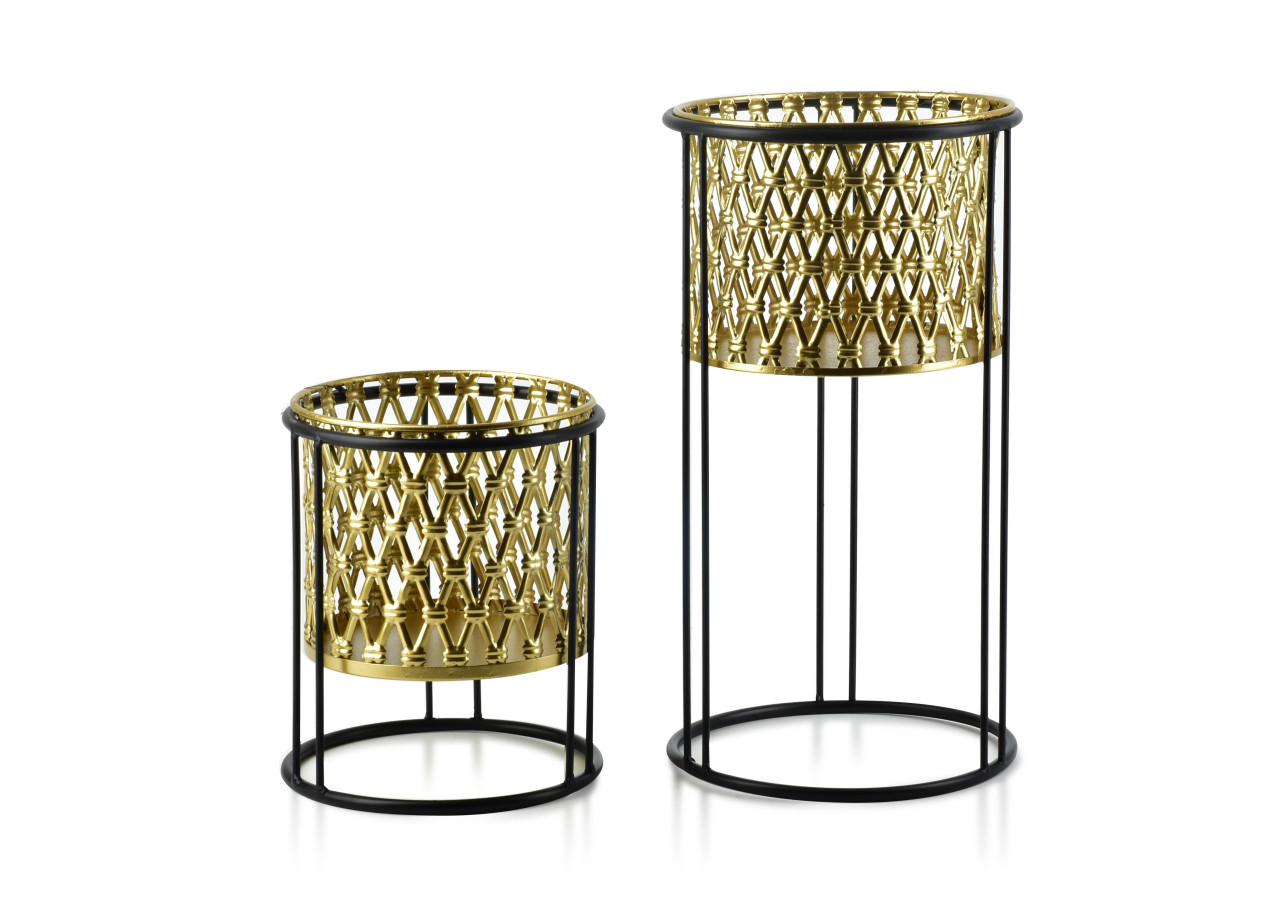 Set de 2 jardinières SWEN - Élégance dorée et noire 20x40cm et 18x22,5cm - HTOP1130-PROM - Mondex