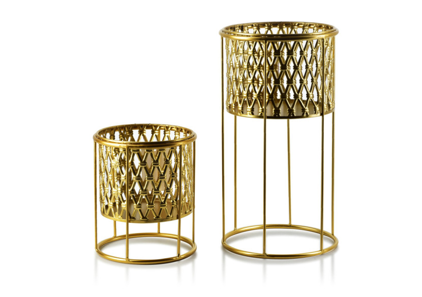 Vase SWEN - 2 pièces en aluminium doré et argenté L:20xh40cm, M:18xh22cm - HTOP1161-PROM - Mondex