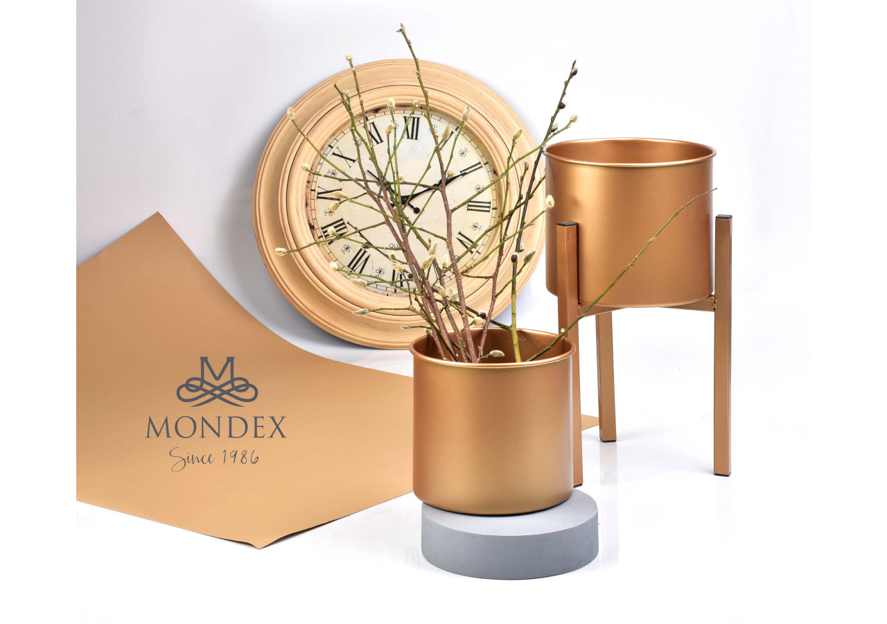 Ensemble de 2 pots dorés sur support - Dimensions L: Ø24xH45cm, M: Ø21xH34cm - HTOP6471-PROM - Mondex
