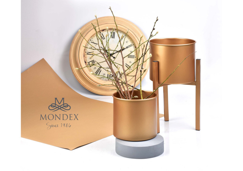 Ensemble de 2 pots dorés sur support - Dimensions L: Ø24xH45cm, M: Ø21xH34cm - HTOP6471-PROM - Mondex
