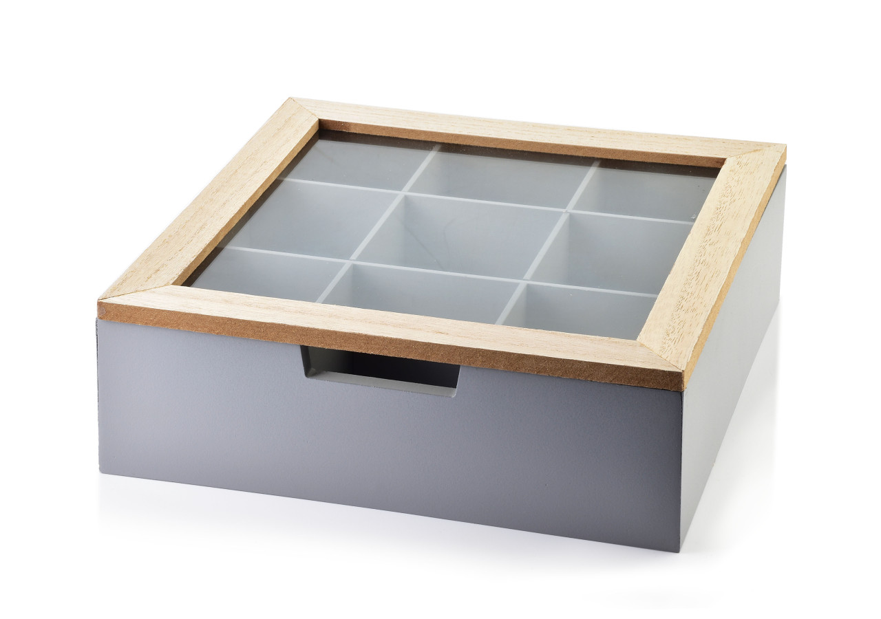 Boîte à thé SADIE - Design rustique 23 x 23 x 8 cm - HTYK6009 - Mondex