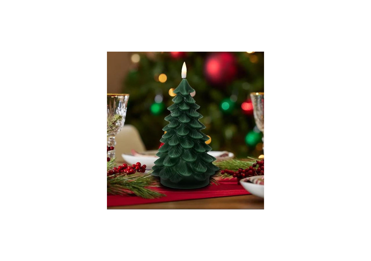 Bougie LED NIKOLAO - Forme de sapin 11x11x15cm - HTYT4832-SW - Mondex