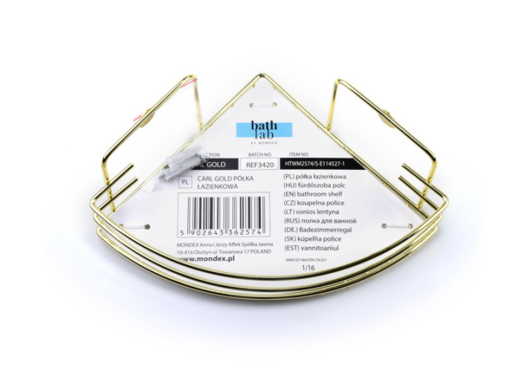 Étagère de salle de bain CARL GOLD - 1 niveau, 9 x 19 x 19 cm - HTWM2574 - Bathlab By Mondex 2