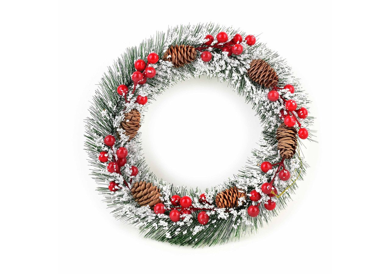 Couronne de Noël SANTA LILA - 30cm en cônes de pin - HIWJ2326-SW - Mondex
