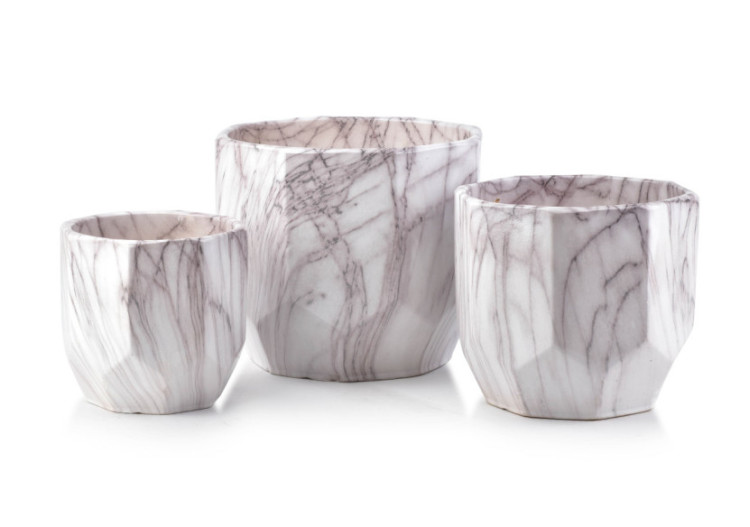 Ensemble de 3 pots NEVA MARBLE - Imitation marbre - HTYE2596 - Mondex