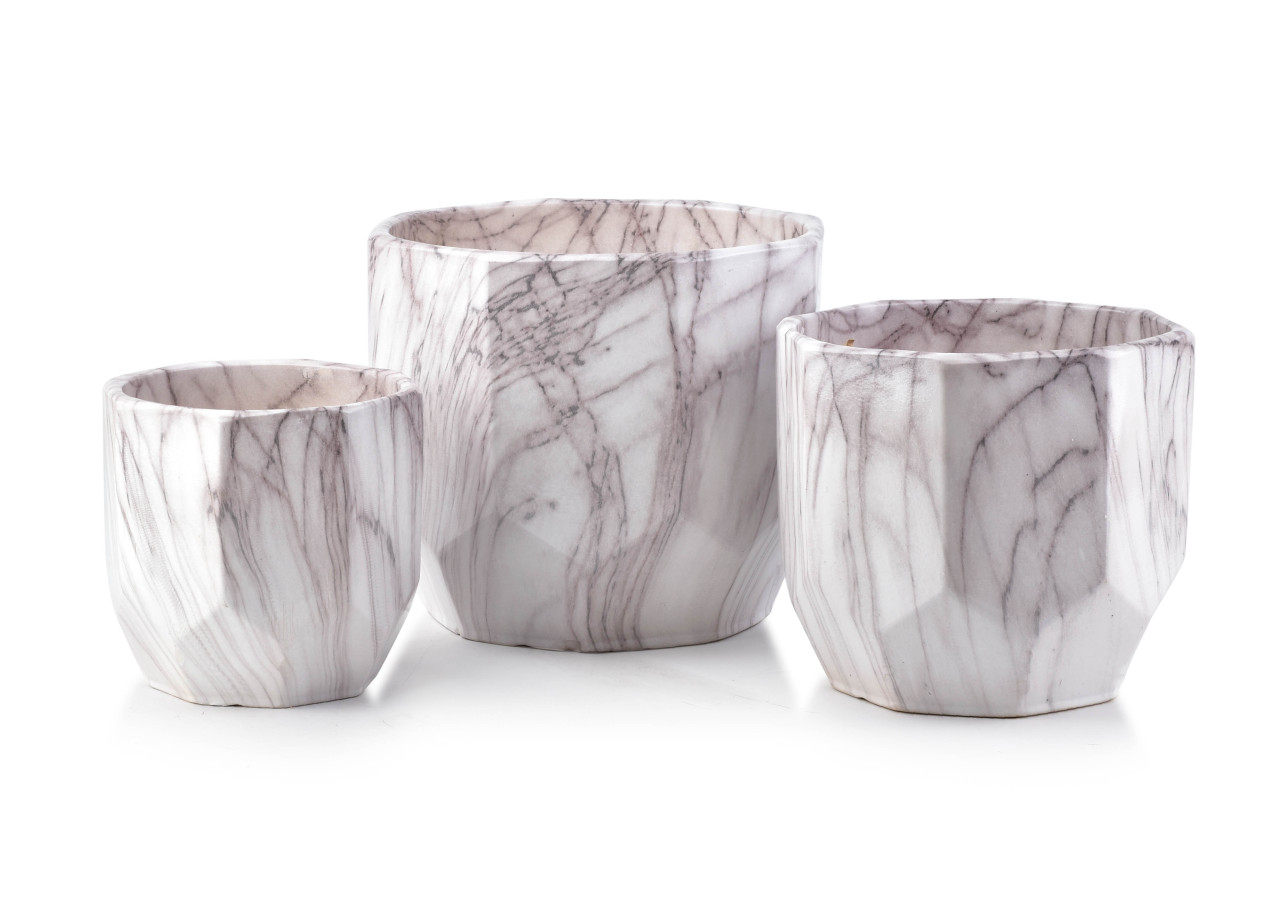 Ensemble de pots NEVA MARBLE - 3 pots XXL en marbre, dimensions variées - HTYE2596-PROM - Mondex