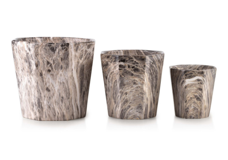 Vasque NEVA MARBLE - Ensemble de 3 pots en céramique au design marbré - HTYE0539 - Mondex