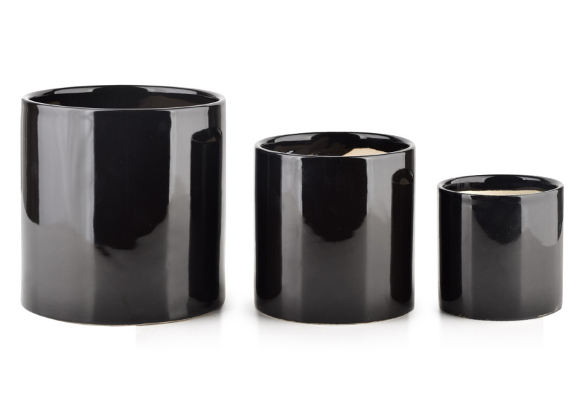 Vasque NEVA BLACK - Ensemble de 3 pots en céramique noire brillante - HTYE0577 - Mondex
