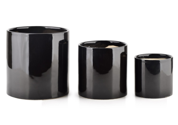 Ensemble de 3 Pots NEVA BLACK - 14x15cm, 11,5x11,5cm et 8,5x8,5cm - HTYE0577-PROM - Mondex