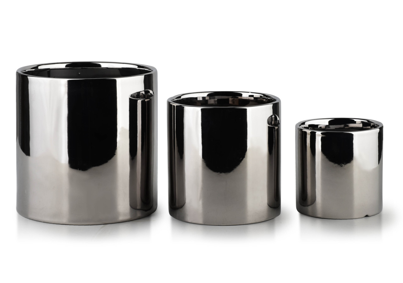 Vasque NEVA SILVER - Ensemble de 3 pots en céramique argentée - HTYE0614 - Mondex