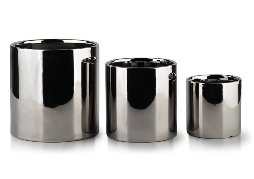 Ensemble de 3 Pots NEVA SILVER - 14x15cm, 11,5x11,5cm et 8,5x8,5cm - HTYE0614-PROM - Mondex