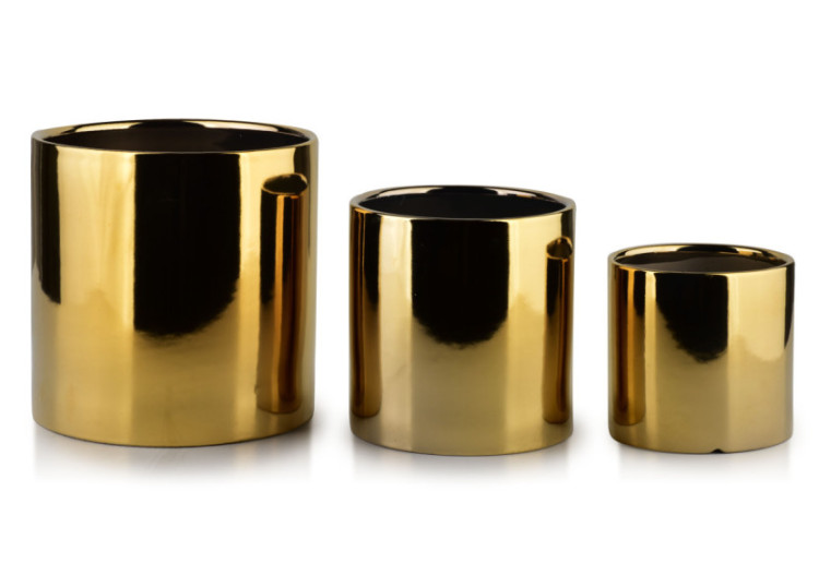 Vasque NEVA GOLD - Ensemble de 3 grands pots en céramique dorée - HTYE0652 - Mondex
