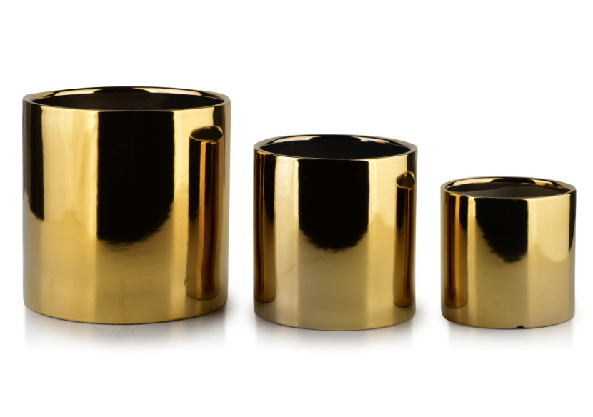 Vasque NEVA GOLD - Ensemble de 3 grands pots en céramique dorée - HTYE0652 - Mondex