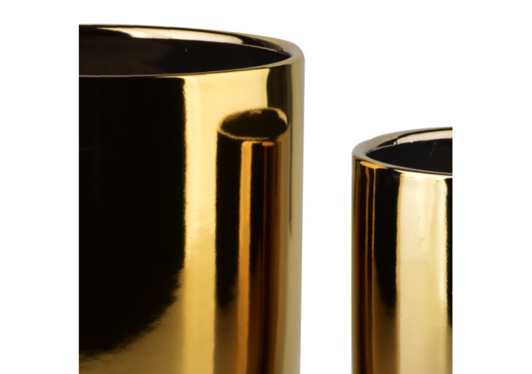 Vasque NEVA GOLD - Ensemble de 3 grands pots en céramique dorée - HTYE0652 - Mondex 2