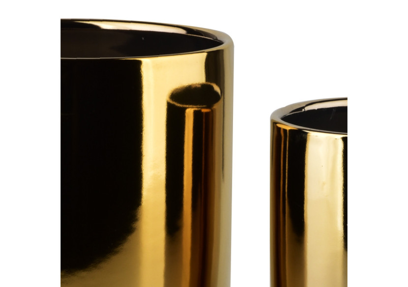 Vasque NEVA GOLD - Ensemble de 3 grands pots en céramique dorée - HTYE0652 - Mondex