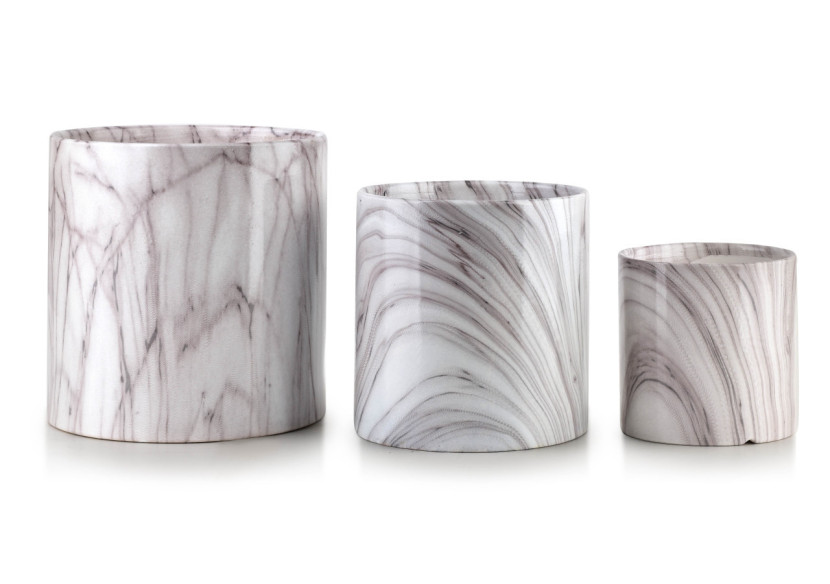 Ensemble de 3 Pots NEVA MARBLE - 14x15cm, 11,5x11,5cm et 8,5x8,5cm - HTYE0737-PROM - Mondex