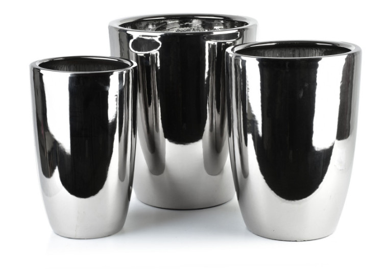 Ensemble de 3 pots NEVA SILVER - Dimensions 37,5xh45cm, 30xh42,5cm, 24xh39cm - HTYE4687 - Mondex