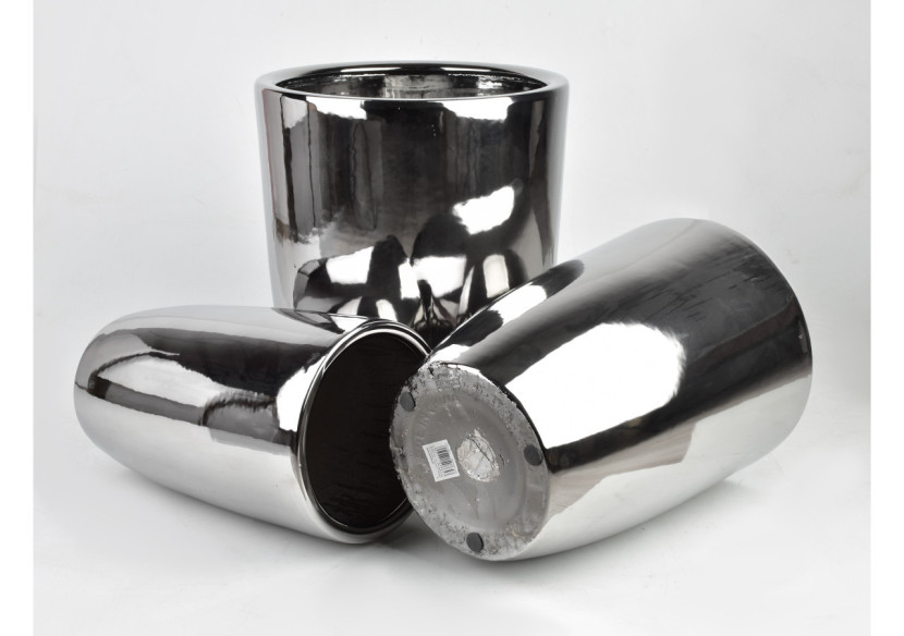 Ensemble de 3 pots NEVA SILVER - Dimensions 37,5xh45cm, 30xh42,5cm, 24xh39cm - HTYE4687 - Mondex