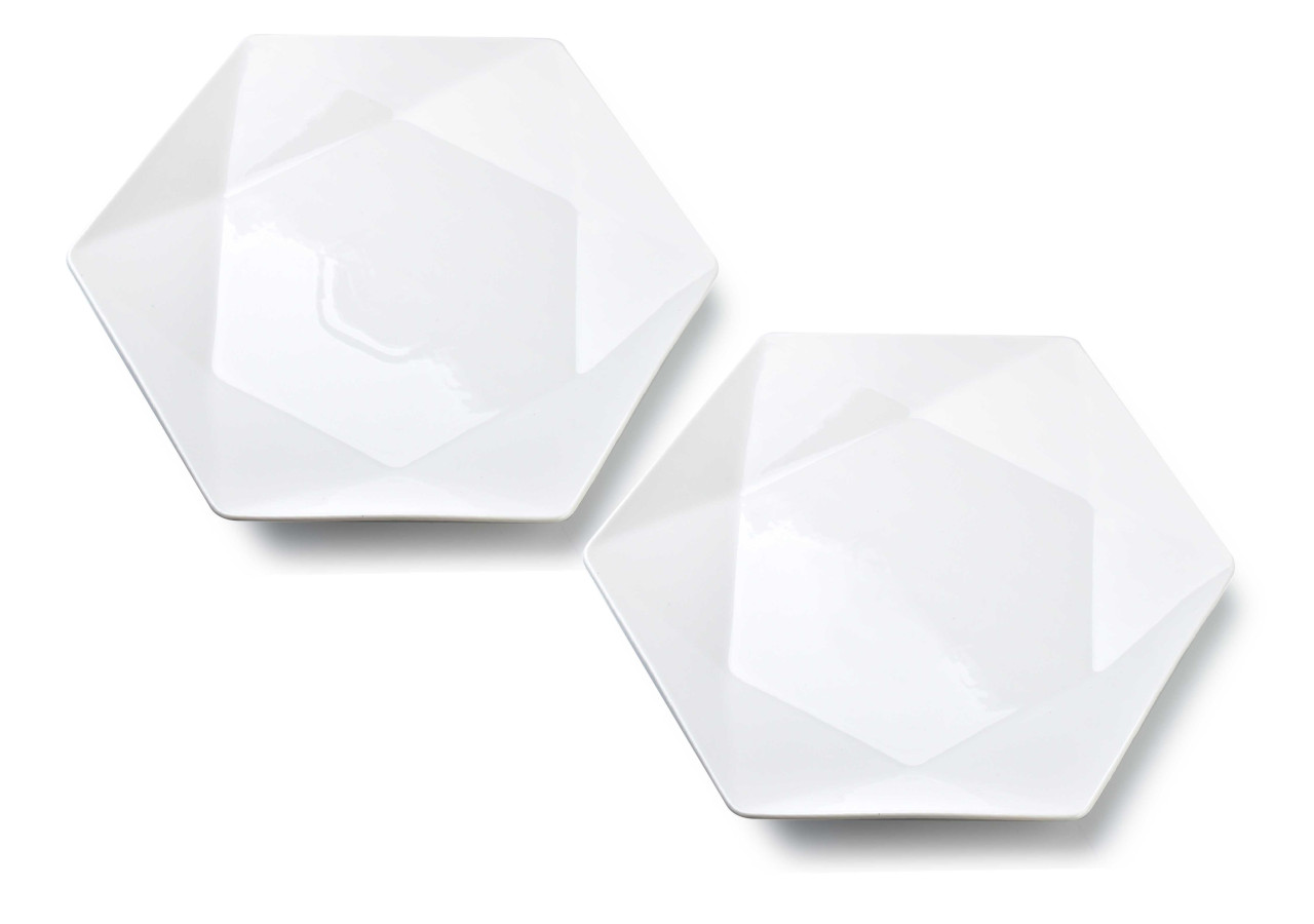 Assiette de Plat RALPH WHITE - Lot de 2, Hexagonale 32.5cm x 28.5cm x h3cm - HTDB8539-PROM - Affekdesign By Mondex