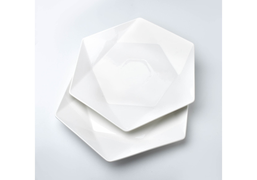 Assiette de Plat RALPH WHITE - Lot de 2, Hexagonale 32.5cm x 28.5cm x h3cm - HTDB8539-PROM - Affekdesign By Mondex Assiette de Plat RALPH WHITE - Lot de 2, Hexagonale 32.5cm x 28.5cm x h3cm - HTDB8539-PROM - Affekdesign By Mondex
