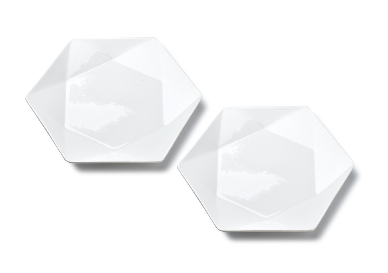 Assiette de Dessert RALPH WHITE - Lot de 2, Hexagonale 24.5cm x 21cm x h2cm - HTDB8546-PROM - Affekdesign By Mondex