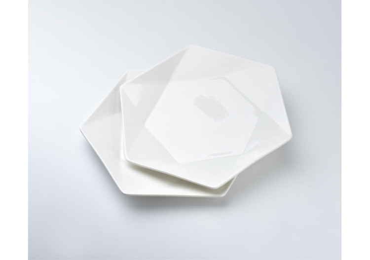 Assiette de Dessert RALPH WHITE - Lot de 2, Hexagonale 24.5cm x 21cm x h2cm - HTDB8546-PROM - Affekdesign By Mondex 2
