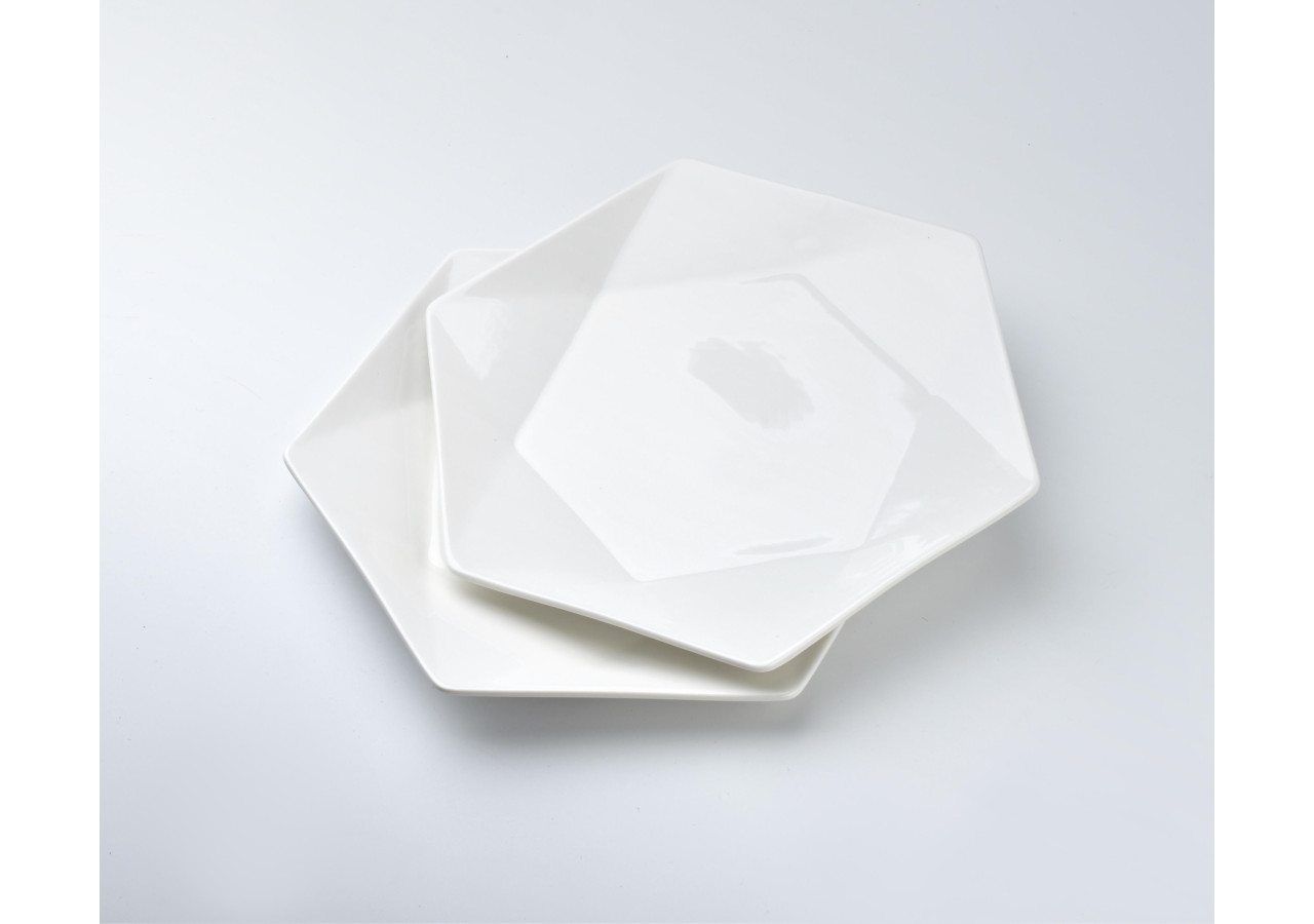 Assiette de Dessert RALPH WHITE - Lot de 2, Hexagonale 24.5cm x 21cm x h2cm - HTDB8546-PROM - Affekdesign By Mondex