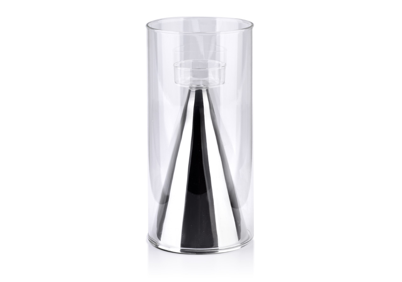 Photophore RITA SILVER - 12x12x25cm en verre - HTRD7470 - Mondex