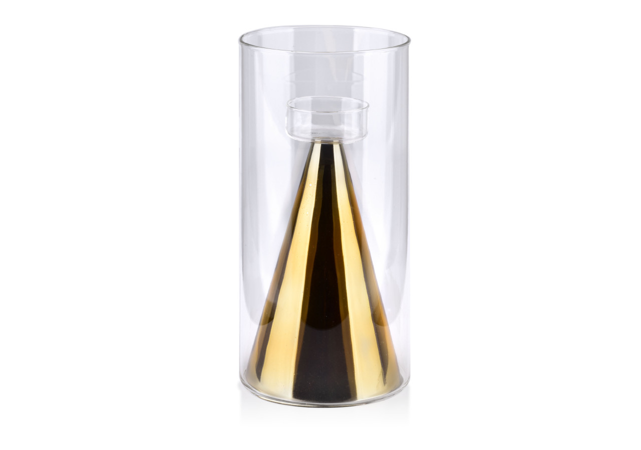 Photophore RITA GOLD - 12x12x25cm en verre - HTRD7487 - Mondex
